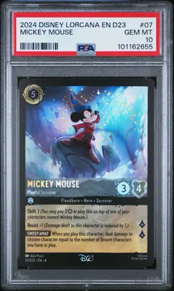 2024 DISNEY LORCANA EN D23 MICKEY MOUSE PLAYFUL SORCERER #07/D23 PSA 10 - Image 1
