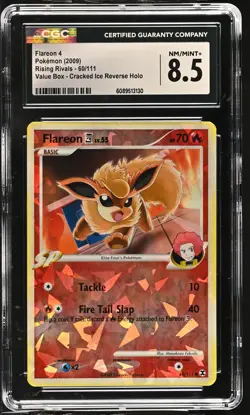 CGC 8.5 Flareon 4 Rising Rivals 60/111 Cracked Ice Reverse Holo Pokemon Card - Image 1
