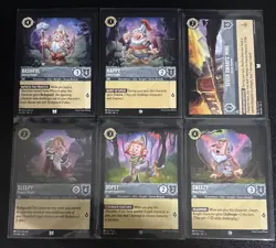 Disney Lorcana Snow White and the Seven Dwarfs Theme 6 Card Lot Sleepy/Happy - Image 1