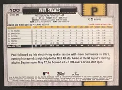 2026 Topps Series 1 Paul Skenes Rainbow Foil #100 Pittsburgh Pirates - Image 2