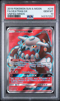 2019 POKEMON SUN & MOON UNIFIED MINDS #216 FULL ART/HEATRAN GX PSA 10 - Image 1