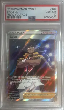 2020 Pokemon SWSH Vivid Voltage Leon Full Art #182/185 PSA 10 - Image 1
