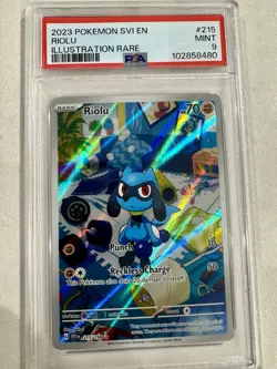 Pokemon TCG Riolu Illustration Rare Card #215/198 Scarlet & Violet PSA 9 - Image 1