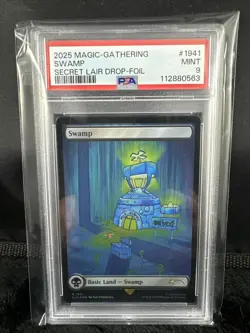 2025 MTG SECRET LAIR X SPONGEBOB SQUAREPANTS #1941 SWAMP FOIL PSA 9 MINT - Image 1