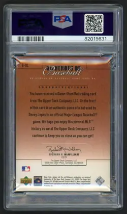 2001 UPPER DECK DAVEY LOPES GAME USED BAT #B-DL DOGERS GREAT PSA 8 NM-MINT - Image 2