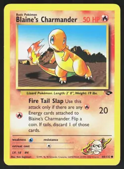Blaine's Charmander 60/132 Gym Challenge Unlimited Pokemon Card NM - Image 1