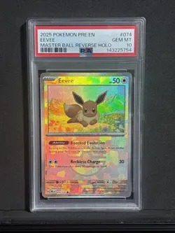 Pokemon Prismatic Evolutions Eevee Masterball Reverse Holo #074 PSA 10 Gem Mint - Image 1