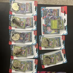 Lot Of 8 Pokemon Journey And Together 3 Pack Blister , 7 Coin Promo Packs - Image 4