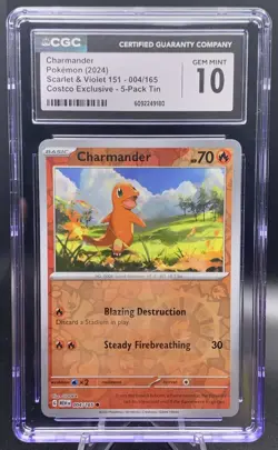Charmander Reverse Holo 004/165 CGC 10 Gem M - 2023 Pokemon Scarlet & Violet 151 - Image 1