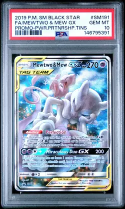 2019 POKEMON SM BLACK STAR PROMO #SM191 FULL ART/MEWTWO & MEW GX PSA 10 - Image 1