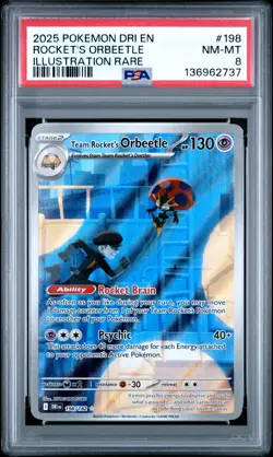 2025 POKEMON DRI EN-DESTINED RIVALS #198 TEAM ROCKET'S ORBEETLE PSA 8 - Image 1