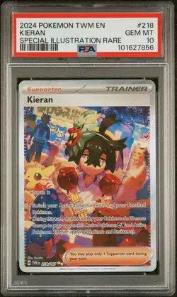 2024 POKEMON TWM EN KIERAN SPECIAL ILLUSTRATION RARE #218 GEM MT PSA 10 - Image 1