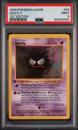 Pokemon Card Gastly 50/102 1st Edition PSA 9 Shadowless Base Set - Image 1
