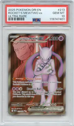 2025 POKEMON DRI EN DESTINED RIVALS #213 ROCKET'S MEWTWO EX ULTRA RARE PSA 10 - Image 1