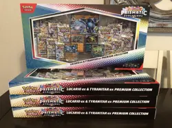 4 x Pokemon Prismatic Evolutions Lucario EX and Tyranitar EX Premium Collection - Image 1