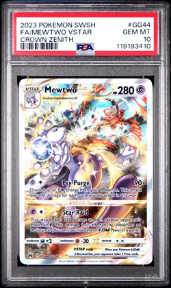 2023 POKEMON SWORD & SHIELD CROWN ZENITH #GG44 FULL ART/MEWTWO VSTAR PSA 10 - Image 1
