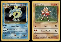 1999 Pokemon Base Set Lot: Gyarados 6/102 Hitmonchan 7/102 Holo Rare MP Vintage - Image 1