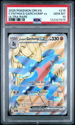 2025 POKEMON DRI EN-DESTINED RIVALS ULTRA RARE #215 CYNTHIA'S GARCHOMP EX PSA 10 - Image 1