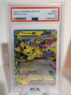 2024 Pokemon SSP English Surging Sparks Pikachu EX #057 PSA 10! - Image 1