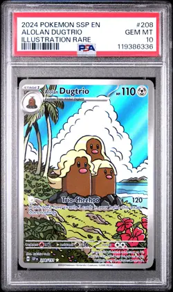 2024 POKEMON SSP EN-SURGING SPARKS ILLUSTRATION RARE #208 ALOLAN DUGTRIO PSA 10 - Image 1