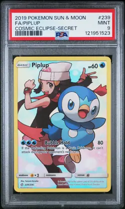 2019 POKEMON SUN & MOON COSMIC ECLIPSE SECRET #239 FULL ART/PIPLUP PSA 9 - Image 1