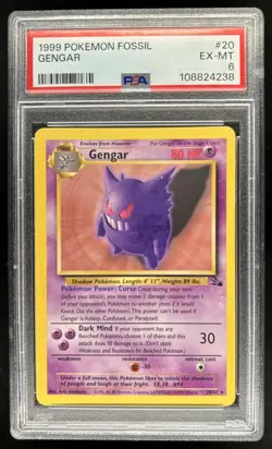 1999 Pokemon Fossil Gengar #20/62 PSA 6 - Image 1