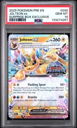 PSA 10 - 2025 Pokemon Prismatic Evolutions Suprise Box JOLTEON EX #030 (4267) - Image 1