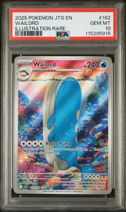 2025 POKEMON JTG EN-JOURNEY TOGETHER ILLUSTRATION RARE #162 WAILORD PSA 10 - Image 3