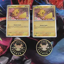 Pikachu 051/162 Pokemon Day Stamped Promo 30th Anniversary Lot Of 2 With Coins - Image 1
