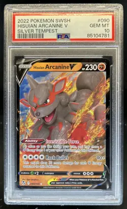 2022 Pokemon SWSH Silver Tempest Hisuian Arcanine V Holo #090/195 PSA 10 - Image 1