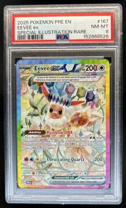 2025 Pokemon Prismatic Evolutions Eevee ex #167/131 PSA 8 - Image 1
