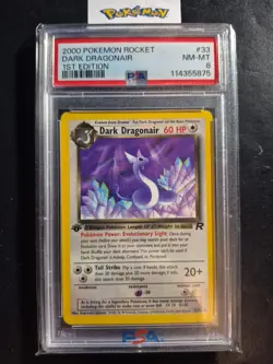 First Edition 2000 Pokemon Rocket 33/82 Dark Dragonair PSA NM-MT 8 - Image 1