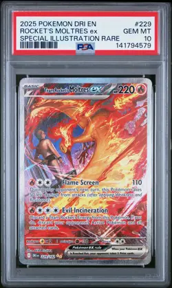 2025 POKEMON DRI EN-DESTINED RIVALS #229 TEAM ROCKET'S MOLTRES EX PSA 10 - Image 1