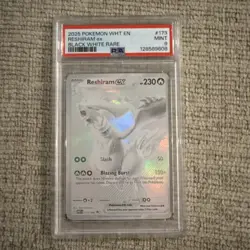 142027998 Reshiram ex 2025 Pokemon White Flare #173/086 Black and Rare PSA 9 - Image 1