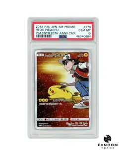 PSA 10 GEM MT Red's Pikachu 270/SM-P Pokemon Center 20th Anniversary 2018 - Image 1