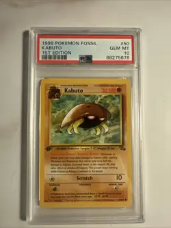 Pokemon TCG Kabuto Fossil 1st Edition Common Card 50/62 PSA 10 GEM MT - Image 1