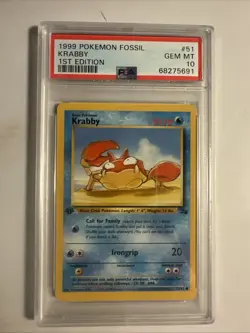 Pokemon TCG Krabby Fossil 51 Regular 1st Edition Common Card PSA 10 GEM MT - Image 1