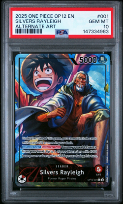 2025 ONE PIECE SILVERS RAYLEIGH ALT ART OP12-LEGACY OF THE MASTER #001 PSA 10 - Image 1