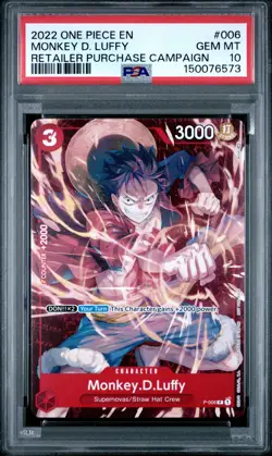 2022 ONE PIECE PROMOS RETAILER PURCHASE CAMPAIGN #006 MONKEY D. LUFFY PSA 10 - Image 1