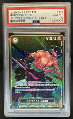 2025 One Piece 2nd Anniversary Set Roronoa Zoro #OP06-118 PSA 10 GEM MINT - Image 1