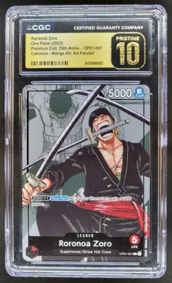 2022 ONE PIECE RORONOA ZORO MANGA ALT ART OP01-001 CGC 10 PRISTINE DF - Image 1