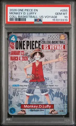 2026 ONE PIECE PROMO COLLEGE BASKETBALL: US VOYAGE #055 MONKEY D. LUFFY PSA 10 - Image 1