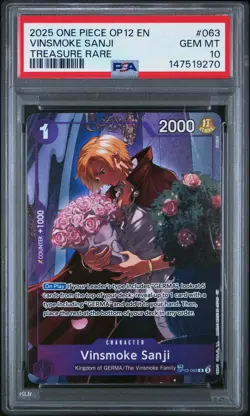 2025 ONE PIECE OP12-LEGACY OF THE MASTER TREASURE RARE VINSMOKE SANJI PSA 10 - Image 1