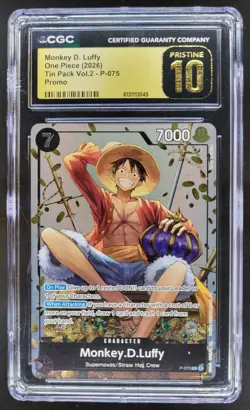 2026 ONE PIECE MONKEY D. LUFFY PROMO TIN PACK VOL.2 P-075 CGC 10 PRISTINE AL2 - Image 1