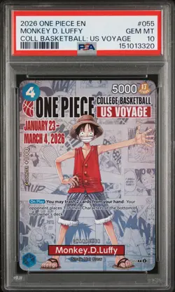 2026 ONE PIECE PROMO COLLEGE BASKETBALL: US VOYAGE #055 MONKEY D. LUFFY PSA 10 - Image 1