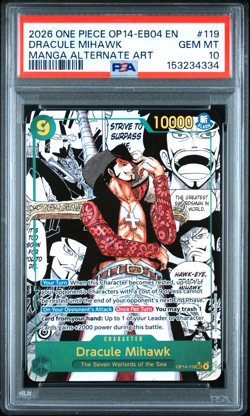 2026 ONE PIECE DRACULE MIHAWK MANGA AA EB04-THE AZURE SEA'S SEVEN #119 PSA 10 - Image 1