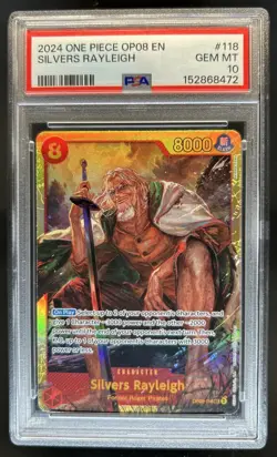 2024 One Piece Two Legends Silvers Rayleigh Secret Rare #OP08-118 PSA 10 - Image 1