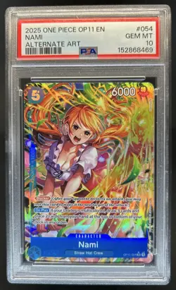 2025 One Piece Nami Super Rare Alt Art Alternative #OP11-054 PSA 10 GEM MINT - Image 1