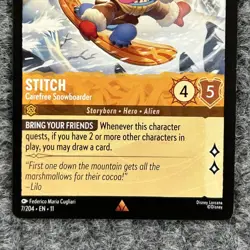 Disney Lorcana Winterspell Stitch Carefree Snowboarder 7/204 Rare NM Regular - Image 4