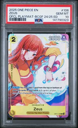 2025 ONE PIECE BANDAI CARD GAMES FEST 24-25 EDITION PROMO #106 ZEUS PSA 10 - Image 1